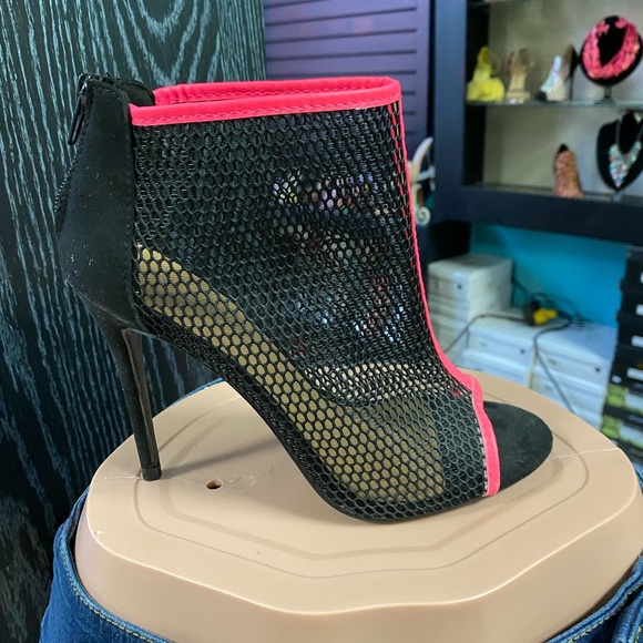 Anne Michelle Shoes - NEW clear pearl accent ,pink wrap around ankle heels, tan chunky heel booties